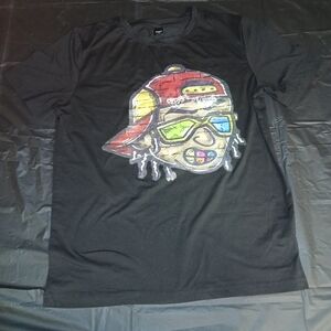 Black Long-Sleeve Graphic Tee with Colorful Skate Character